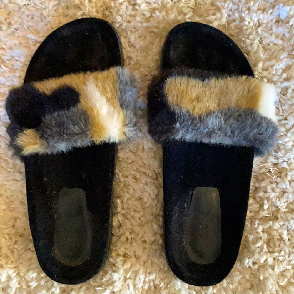 Zara fur slides size 41